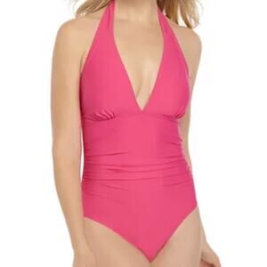 Tommy Hilfiger Shirred Halter One Piece Swimsuit
